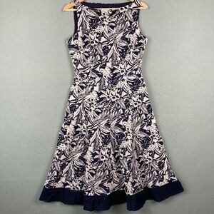 Monsoon Women's Navy Blue Floral Boat Neck Fit & Flare Dress Size US 6